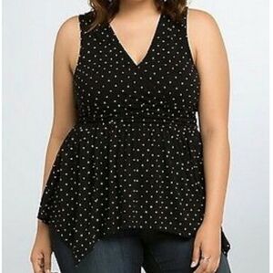 Torrid Black And White Polka Dot Baby Doll Shirred Tank Top